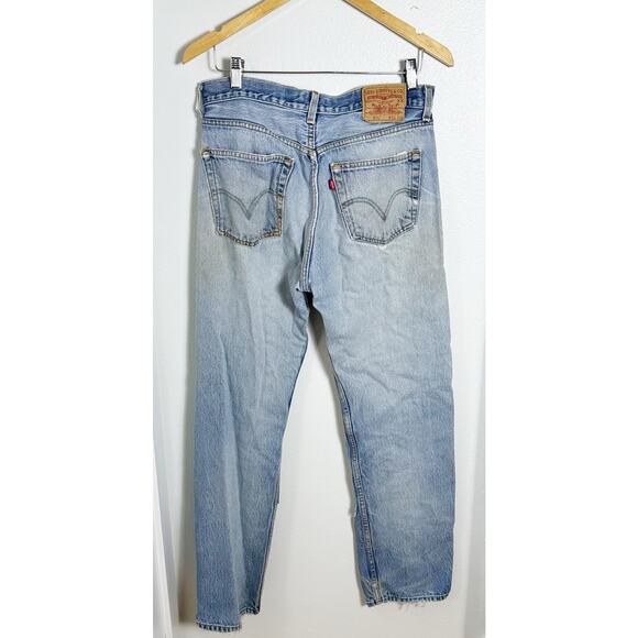 Levi's Light Wash 501 Button Fly Patchwork Straight Leg Jeans sz 34 - Picture 9 of 13